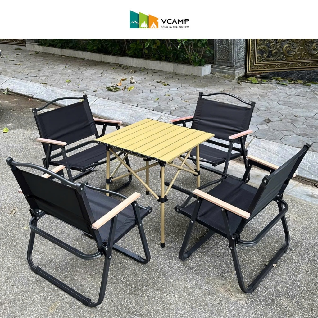 Bộ Bàn Ghế Gấp Gọn Vcamp (4 Ghế 1 Bàn) Dã Ngoại Camping Cafe Du Lịch Cắm Trại