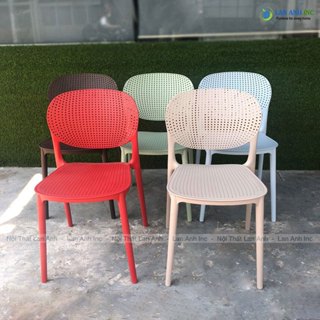Ghế nhựa PP lưng lỗ màu pastel cao cấp xếp chồng cafe nhà hàng văn phòng LA1007i