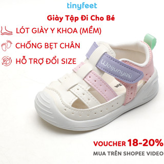 Giày Tập Đi Bé Gái Màu Hồng Mẫu Mới 2025 Chống Bẹt Chân TINYFEET WJ09 Dép Tập Đi Cho Bé 1 Tuổi 2 Tuổi
