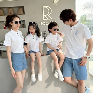 Áo gia đình có cổ polo màu trắng in logo Rich chất vải cá sấu 4 chiều đồng phục cổ trụ