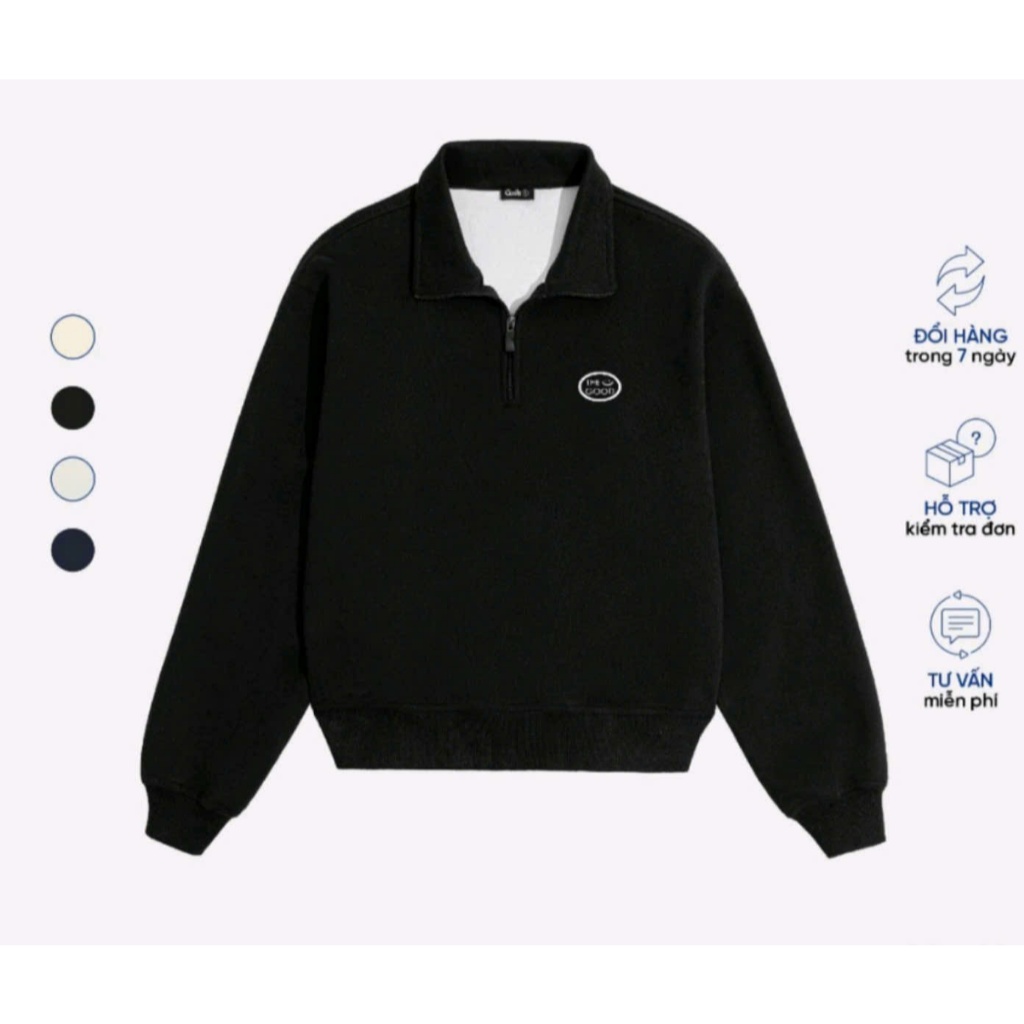 Áo Sweater THE GOOD Half-Zip Sweatshirt, Áo Nỉ Sweater Basic Nhiều Màu
