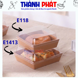 100 Hộp giấy E118 nâu kraft đựng bánh su sing, bông lan trứng muối - Hộp giấy vuông đựng bánh donut 118