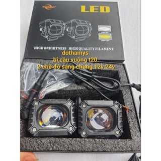 Bi cầu vuông trợ sáng, đèn led trợ sáng xe ô tô, xe máy...2 chế độ pha trắng cod vàng12v , autu von 12v 24v đến 12v 24v