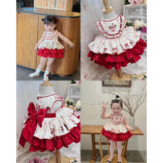 [HÀNG THIẾT KẾ] VÁY ĐẦM LOLITA KÈM CHIP CHO BÉ GÁI MÀU ĐỎ SIÊU XINH