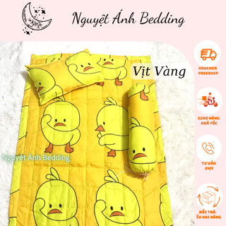  Bộ 5 món chăn gối ôm gối nằm  vỏ + ruột  cho bé đi học mẫu VỊT VÀNG - Có bán lẻ gối ôm chăn gối nằm vỏ gối trẻ em 