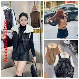  HV - Áo Gile Da Cổ Lông Kiểu Dáng Trẻ Trung Cho Mùa Đông Ấm Áp size S M 