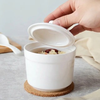  Thố 4.5 INCH thố sứ trắng chưng yến thể tích 400ml   bát sứ trắng nhỏ 400ml có nắp đậy thố cơm đựng canh đựng yến 