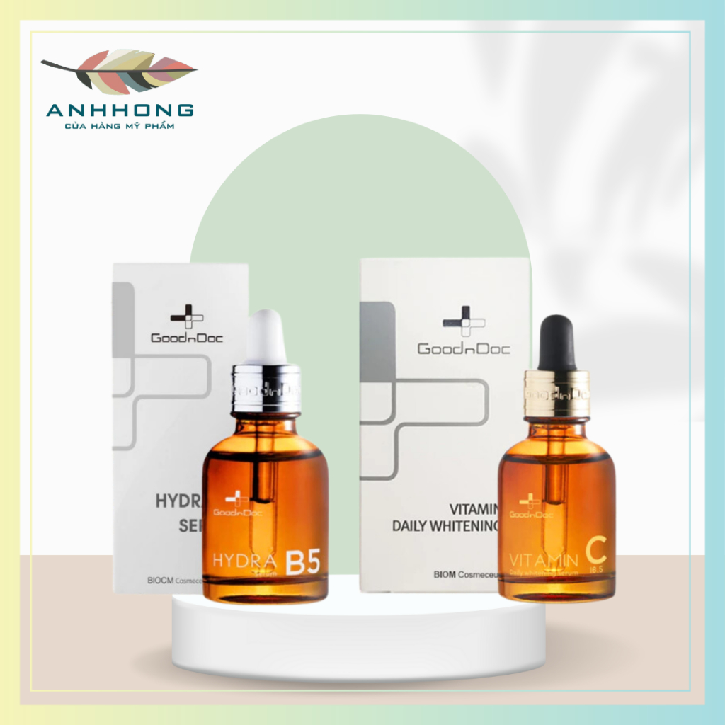 Serum dưỡng sáng mờ thâm nám Vitamin C-16.5 Daily Whitening & Serum Cấp Ẩm Phục Hồi Da Hydra B5 Goodndoc 30ml
