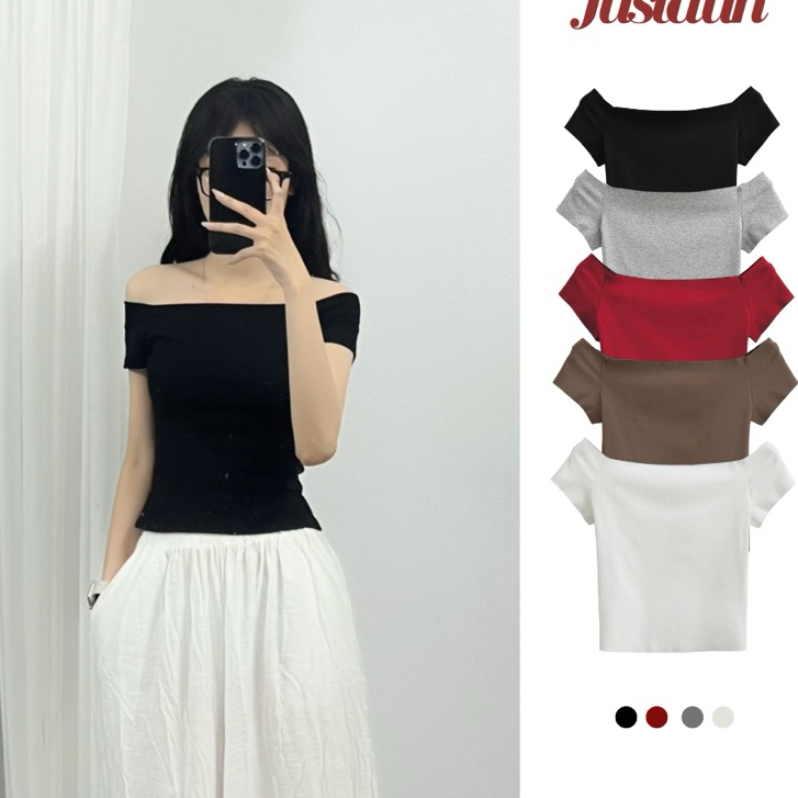 Áo trễ vai cộc tay body cotton co giãn A55 Justdun Shees clothing M320 | BigBuy360 - bigbuy360.vn