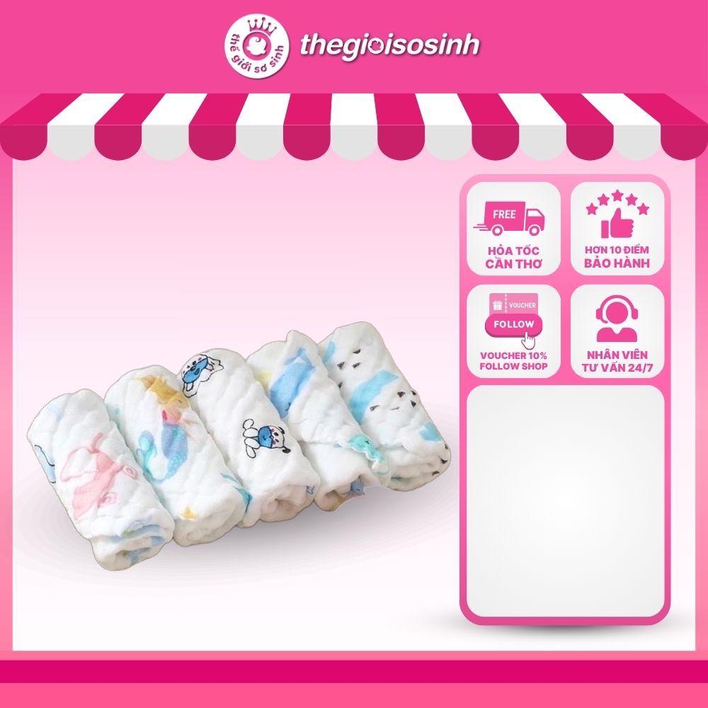 [✨HỎA TỐC CẦN THƠ] Set 5 khăn xô sữa cho bé 6 lớp