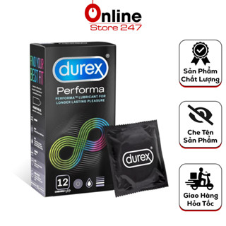 Bao Cao Su Durex Performa K.Dài T.Gian, Bcs Siêu Mỏng, Nhiều Gel Bôi Trơn, Size 52.5mm -Hộp 12C