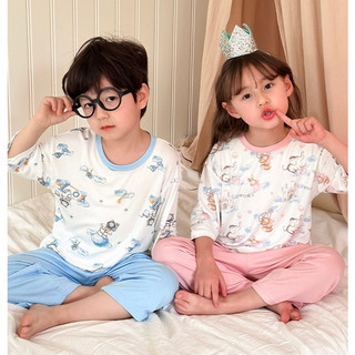 [HÀNG LOẠI 1] Bộ đồ ngủ thun cotton 4 chiều cho bé trai bé gái Bộ lửng mặc nhà trẻ em