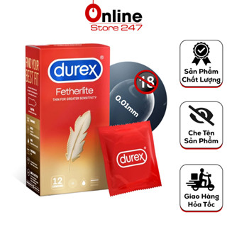 Bao Cao Su Durex Fetherlite, Bcs Siêu Mỏng, Size 52mm, Nhiều Gel Bôi Trơn - Hộp 12C. Store.Online247