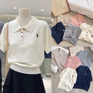 Áo polo cổ bẻ khuy đỏ thêu hình ngựa màu trơn len lông thỏ hàng qc A480