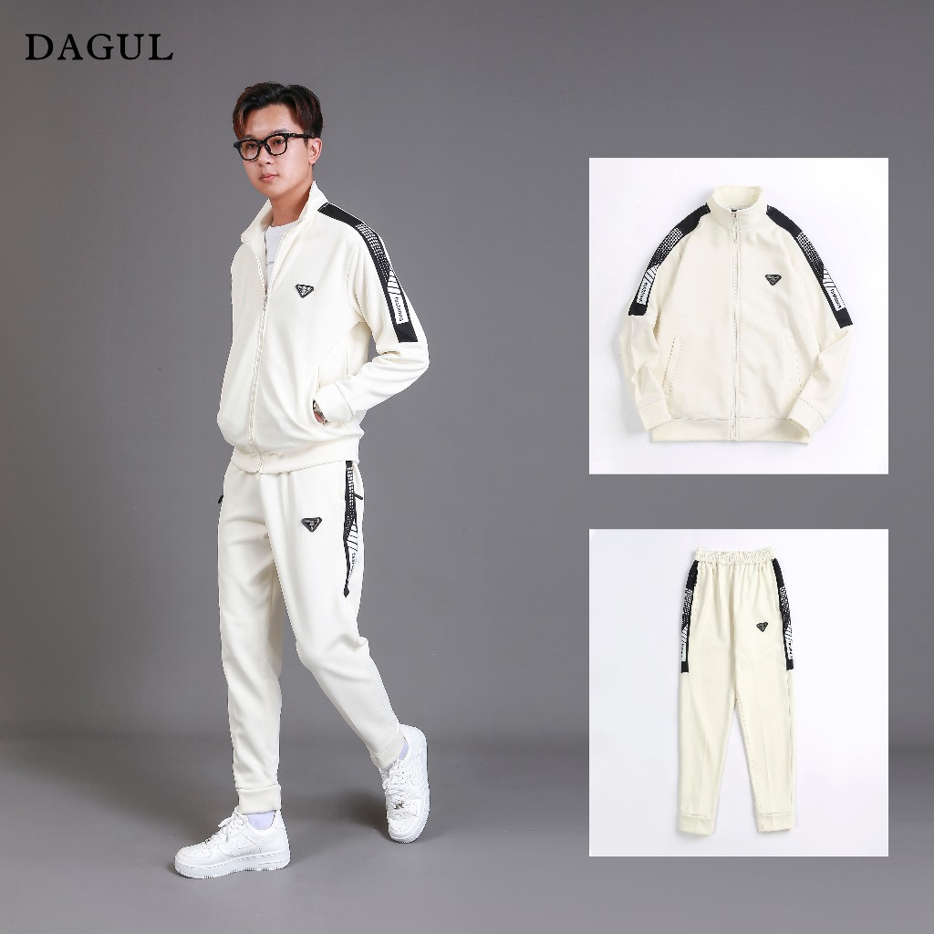Bộ thể thao nỉ ép dày dặn DAGUL nam nữ 2 mẫu phối viền và phối cầu vai fashion, áo có logo kim loại và logo dập nổi, túi