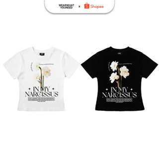  Áo thun babytee WEAR WHAT YOU NEED in my narcissus baby tee black   white cotton 250GSM 