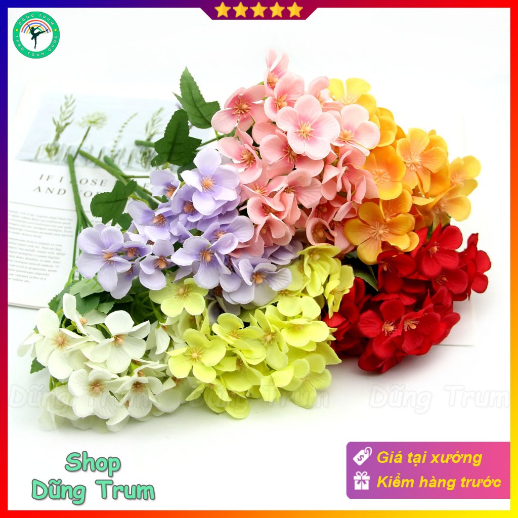 Hoa lụa giả, hoa đỗ quyên 35 bông vải lụa lõi thép, chùm hoa vẫy khai giảng decor trang trí