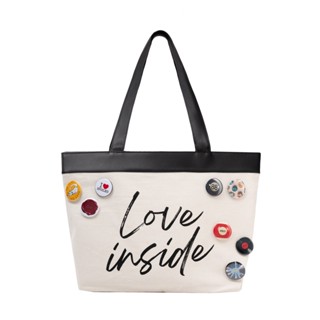  Túi Tote Love Inside Daily vải bố phối da cao cấp Canvas SPOILED | Đen 