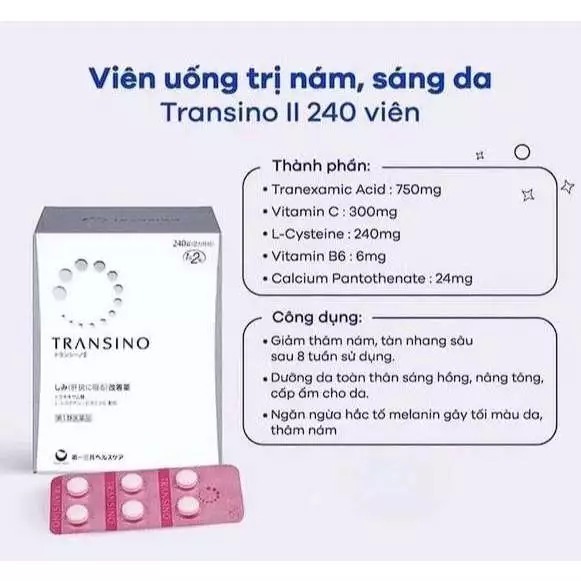 Viên Uống Trắng Da Transino Nhật Bản Trắng Da, Mờ Nám, Tàn Nhang