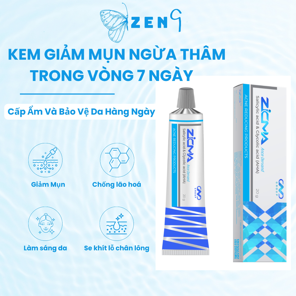 Kem Giảm Mụn Mờ Thâm Zicma Acne Sẹo, Dễ Thẩm Thấu Da, Giúp Cải Thiện Da Căng Bóng Mịn Màng,  Dưỡng Sáng Da