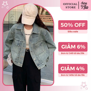 Áo khoác jeans nữ dáng rộng Saramia khoác bò form lửng phong cách unisex Q11