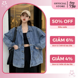 Áo khoác bò jean Saramia nam nữ form rộng khoác denim hai màu xanh đen Q1