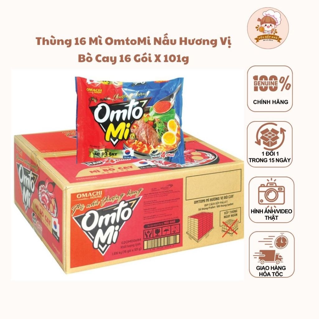 Thùng 16 mì OmtoMi hương vị bò cay 101gram
