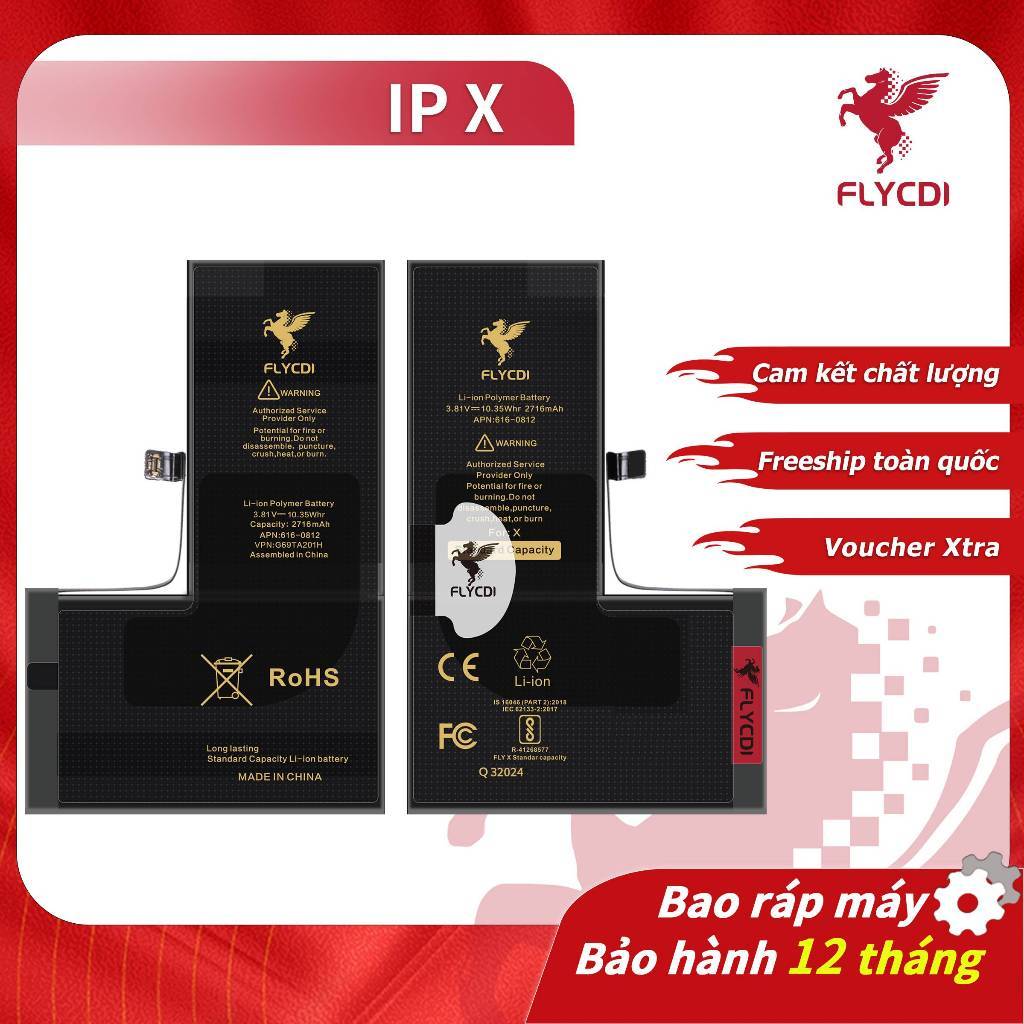 Pin điện thoại FLYCDI chính hãng, pin dung lượng cao dùng cho IPHONE X, Xr, Xs, Xs max an toàn sử dụ