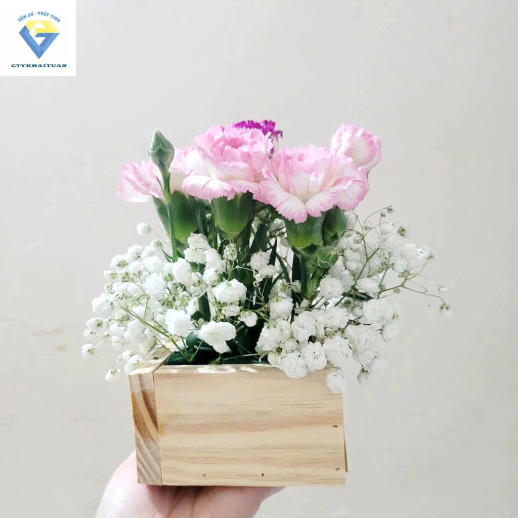 Lọ cắm hoa bằng gỗ/Chậu gỗ vuông trồng cây kích thước 10cm x 10cm
