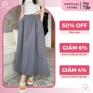 Chân váy dài chữ A Saramia nữ suông dáng xòe cạp chun váy dù lưng cao midi dài V11