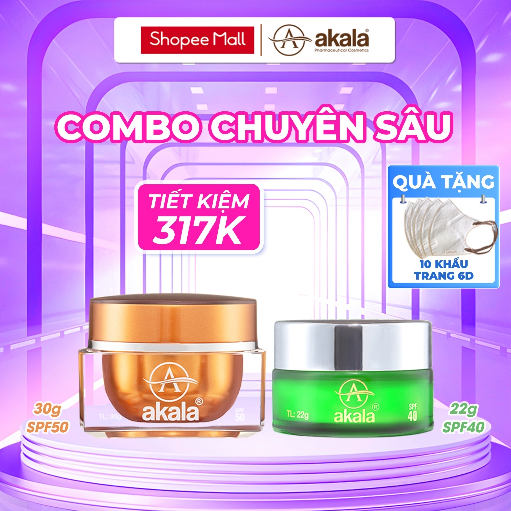COMBO CHUYÊN SÂU Kem Nám - Tàn Nhang - Đồi Mồi + Kem Mụn - Mờ Thâm - Liền Sẹo akala ( Tế Bào Mầm Tái Sinh & Collagen