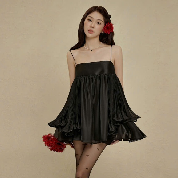 [COLIN CLOTHING] Áo 2 dây nữ dáng xòe xếp ly sườn nữ tính