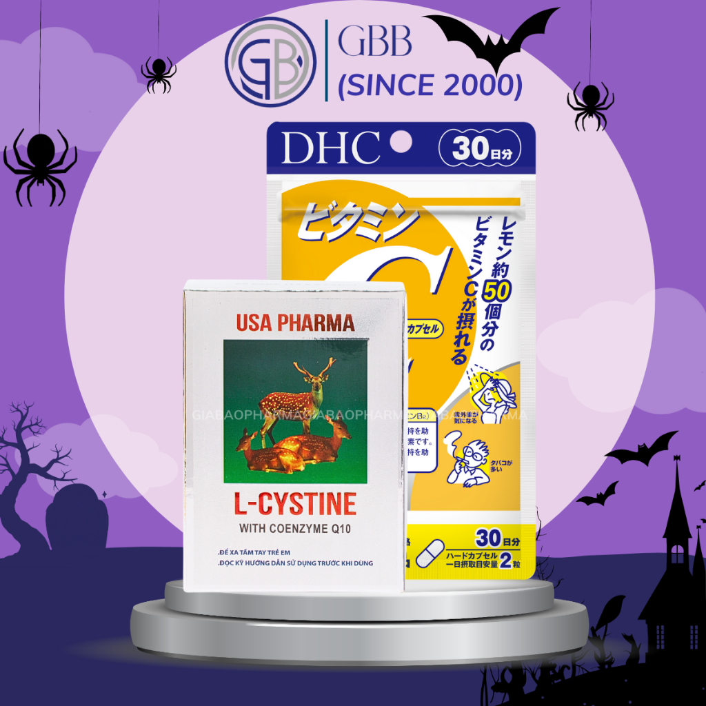 COMBO L cystine 500mg 60 viên + Vitamin C 60 viên DHC hỗ trợ trắng da và giảm rụng tóc, giảm mụn