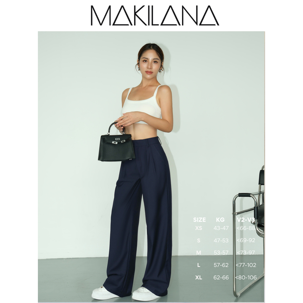 QT2408 Quần suông ống rộng cạp trễ ngang rốn MAKILANA xu hướng quần tây nữ công sở 2024 chất liệu vải nhập khẩu cao cấp