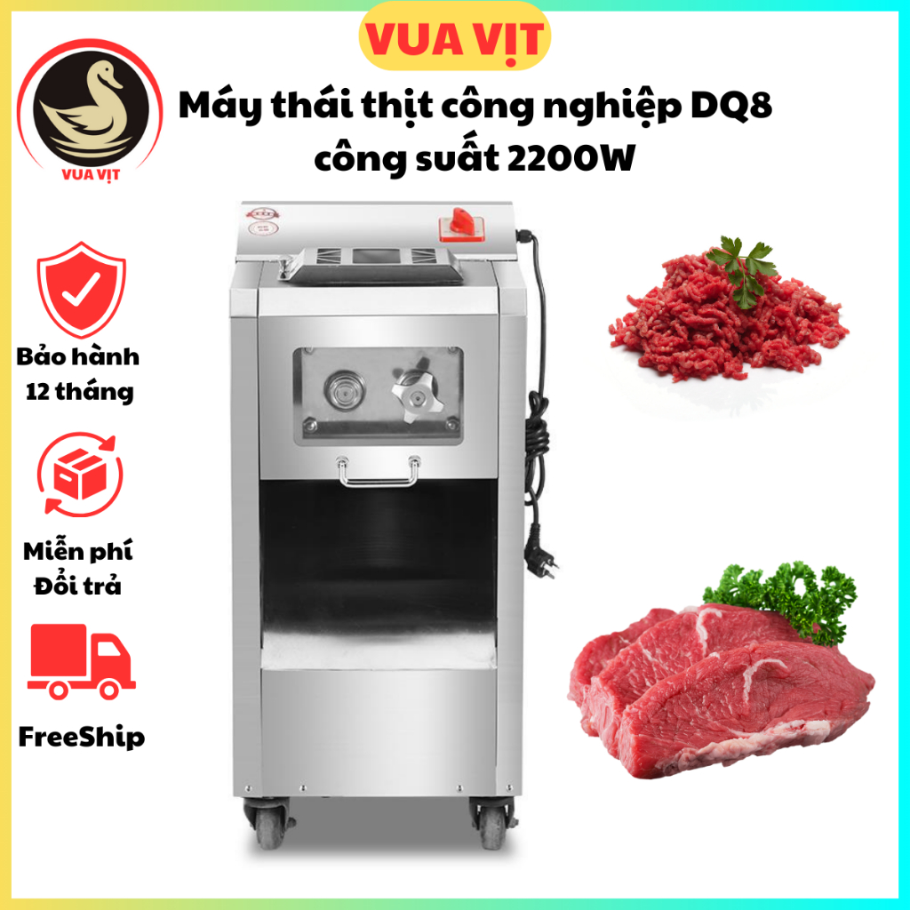 Máy Thái Thịt Tươi Sống DQ-8 Công Xuất 2200W Cho Năng Xuất 300kg/h Thiết Kế INOX Chắc Chắn Bảo Hành 12 Tháng