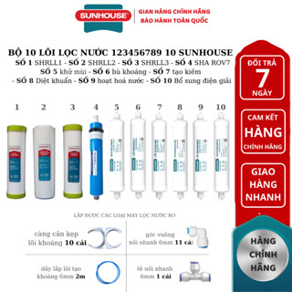 Bộ 10 lõi lọc nước 12345678910 SUNHOUSE chính hãng - lắp được các loại máy lọc nước ro