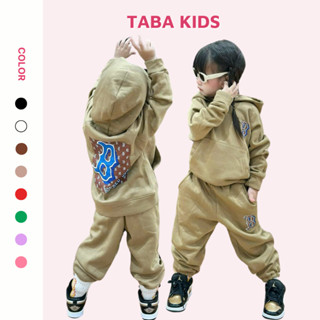 Bộ nỉ thu đông MLB chữ B họa tiết bé trai bé gái, set áo mũ hoodie kèm quần joger năng động cho bé unisex, TABA KIDS