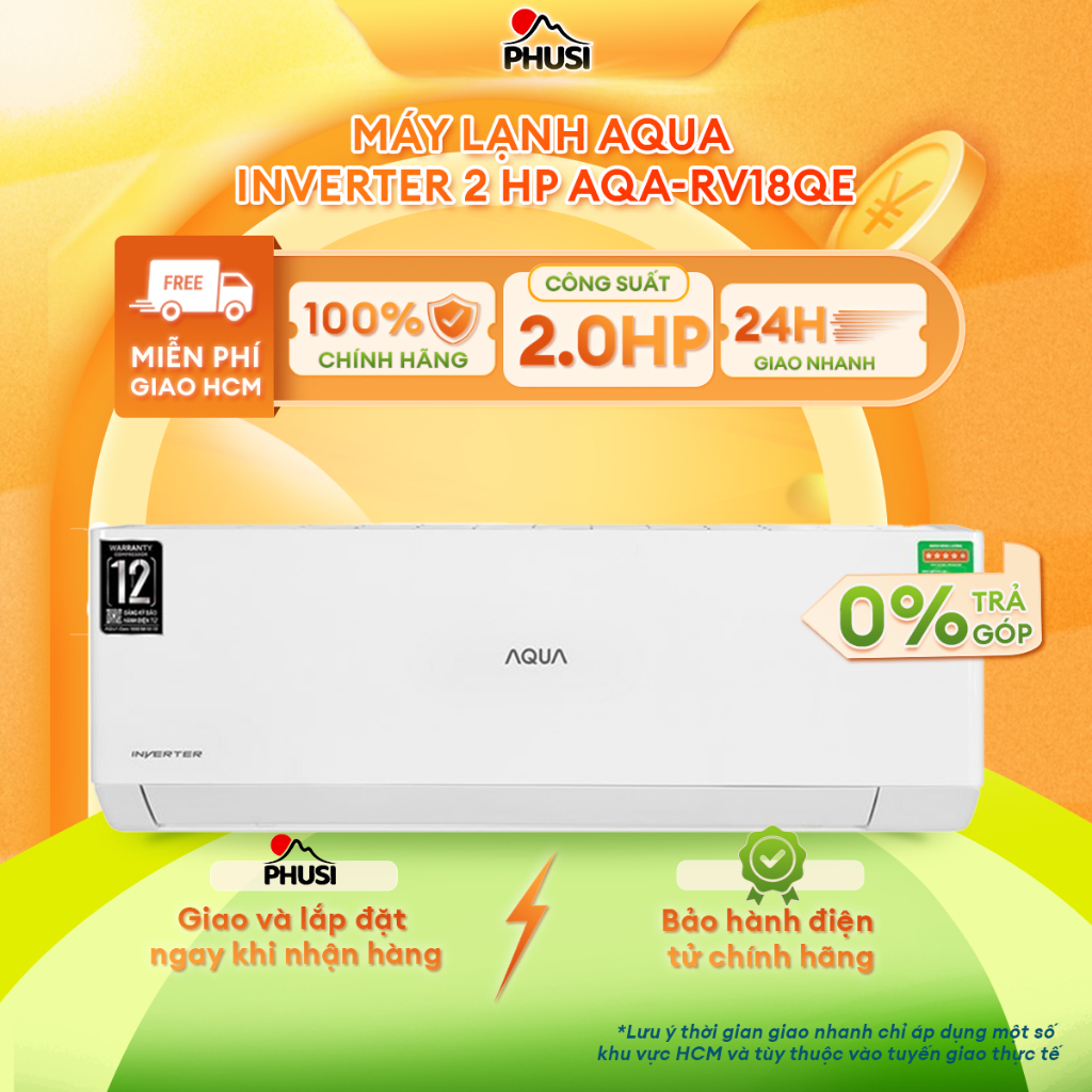 AQA-RV18QE [HỖ TRỢ GIAO LẮP HCM] Máy lạnh AQUA Inverter 2 HP AQA-RV18QE - Hàng Chính Hãng
