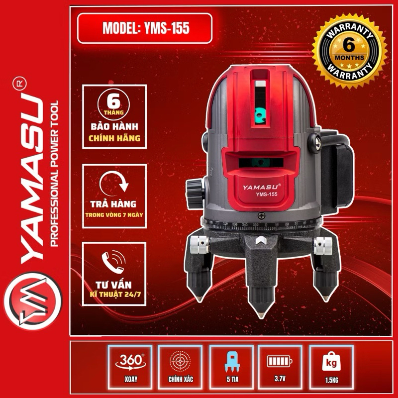 MÁY CÂN MỰC LASER YAMASU YMS-155 VỚI 5 TIA XANH SIÊU SÁNG TẶNG KÈM CHÂN LASER 1,2M