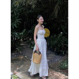 𝐎𝐫𝐚𝐥𝐢𝐞 𝐃𝐫𝐞𝐬𝐬 - Đầm Linen Maxi Chun Eo Pha Chân Ren ( ảnh chính chủ )