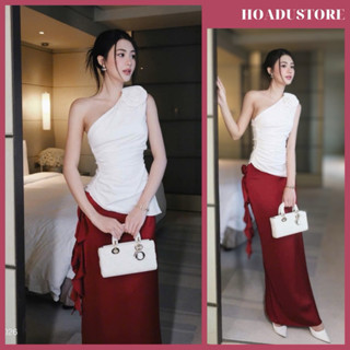   Ảnh sàn  Set Áo Lệch Vai Cài Hoa Phối Chân Váy Đỏ Chouchou Cho Nàng Đi Tiệc Sang Trọng Thanh Lịch 