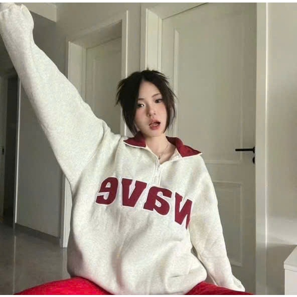 [RẺ VÔ ĐỊCH]  Áo hoodie cổ polo thêu chữ cái cổ điển kiểu Mỹ áo dài tay - Cổ Bẻ Khóa nửa khóa kéo | BigBuy360 - bigbuy360.vn