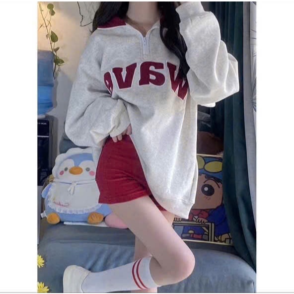 [RẺ VÔ ĐỊCH]  Áo hoodie cổ polo thêu chữ cái cổ điển kiểu Mỹ áo dài tay - Cổ Bẻ Khóa nửa khóa kéo | BigBuy360 - bigbuy360.vn