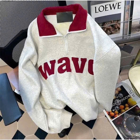 [RẺ VÔ ĐỊCH]  Áo hoodie cổ polo thêu chữ cái cổ điển kiểu Mỹ áo dài tay - Cổ Bẻ Khóa nửa khóa kéo | BigBuy360 - bigbuy360.vn