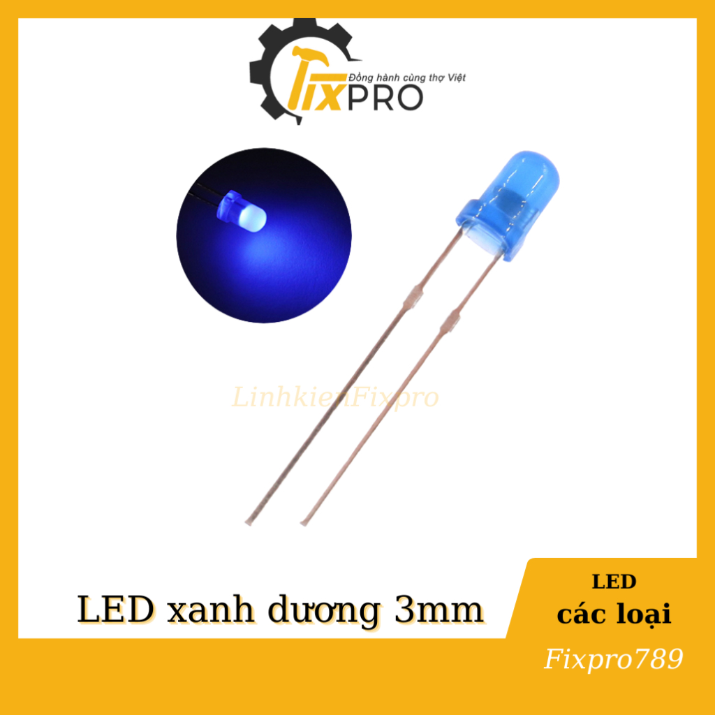LED 3MM xanh dương siêu sáng (Túi 10 con)