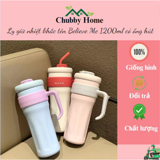 Ly giữ nhiệt Believe Me 1250ml có ống hút, ly nước giữ nóng lạnh inox 316 có tay cầm tiện lợi