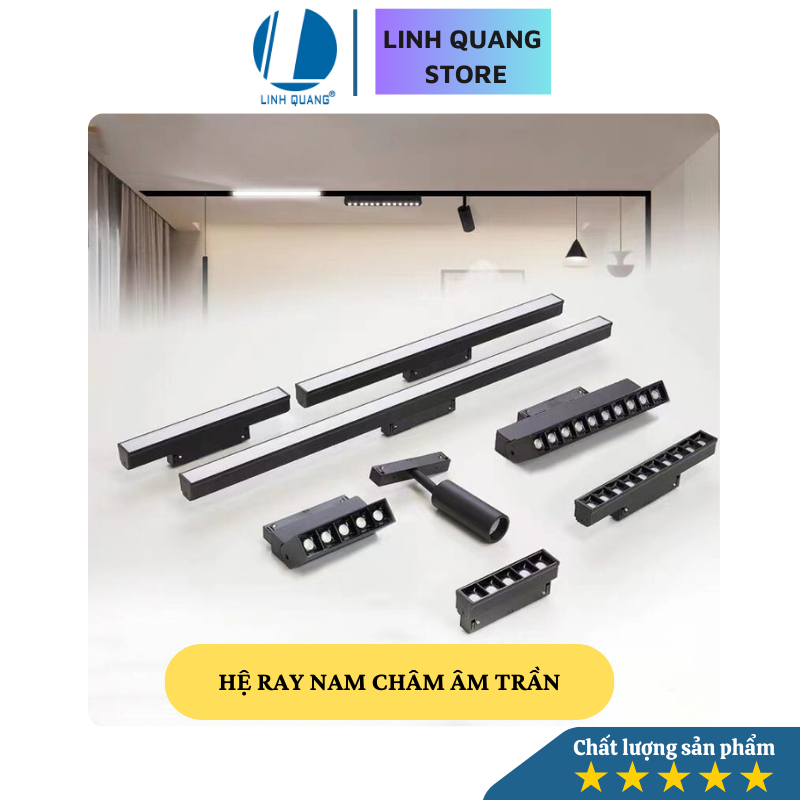 Hệ đèn ray nam châm âm trần, thanh ray âm trần, đèn ray âm trần tản quang, đèn ray chiếu điểm và phụ
