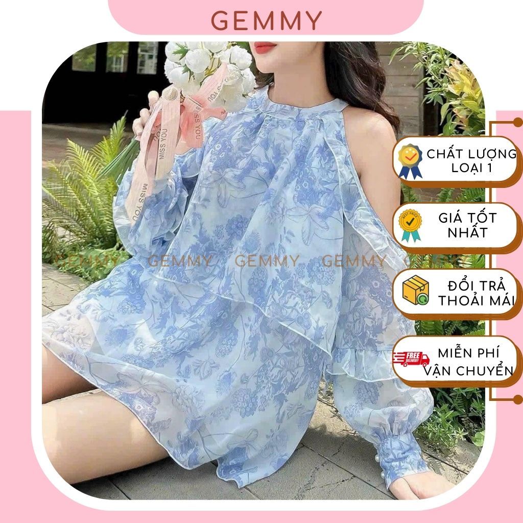 Set đồ nữ sang chảnh quần đùi, set tiểu thư trễ vai, áo voan cổ yếm có ống tay dài thiết kế hở vai k