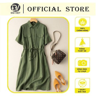 Váy sơ mi dáng suông công sở cổ đức 2 túi sườn, chất đũi mát thời trang trẻ trung, phong cách Hàn Da74