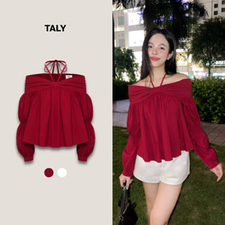 TALY - Áo bẹt vai nơ dây yếm Guess